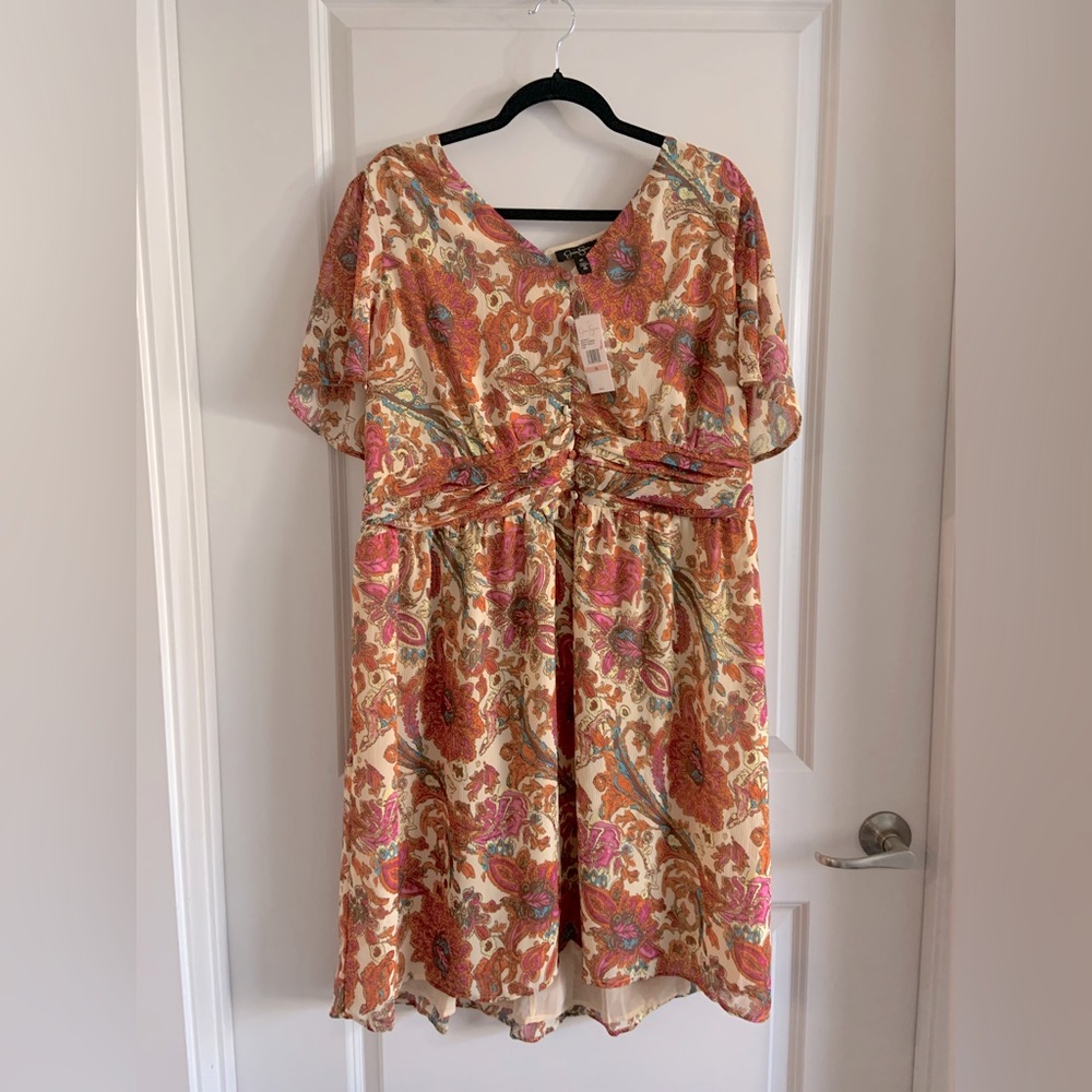Jessica Simpson Paisley Midi Dress - Pink and Orange-NWT